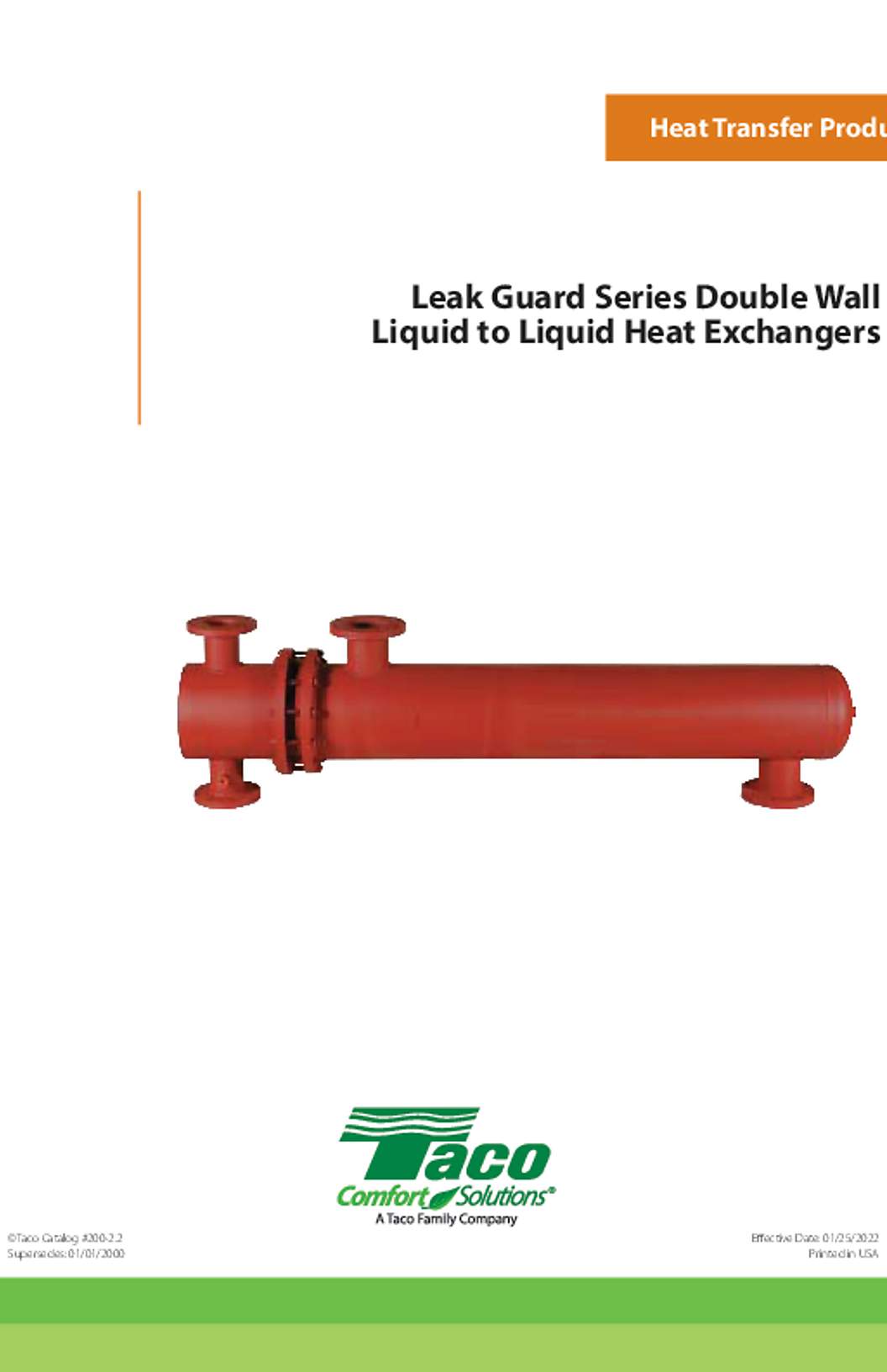 Taco LeakGuard Series Double Wall Liquid to Liquid Heat Exchangers Catalog