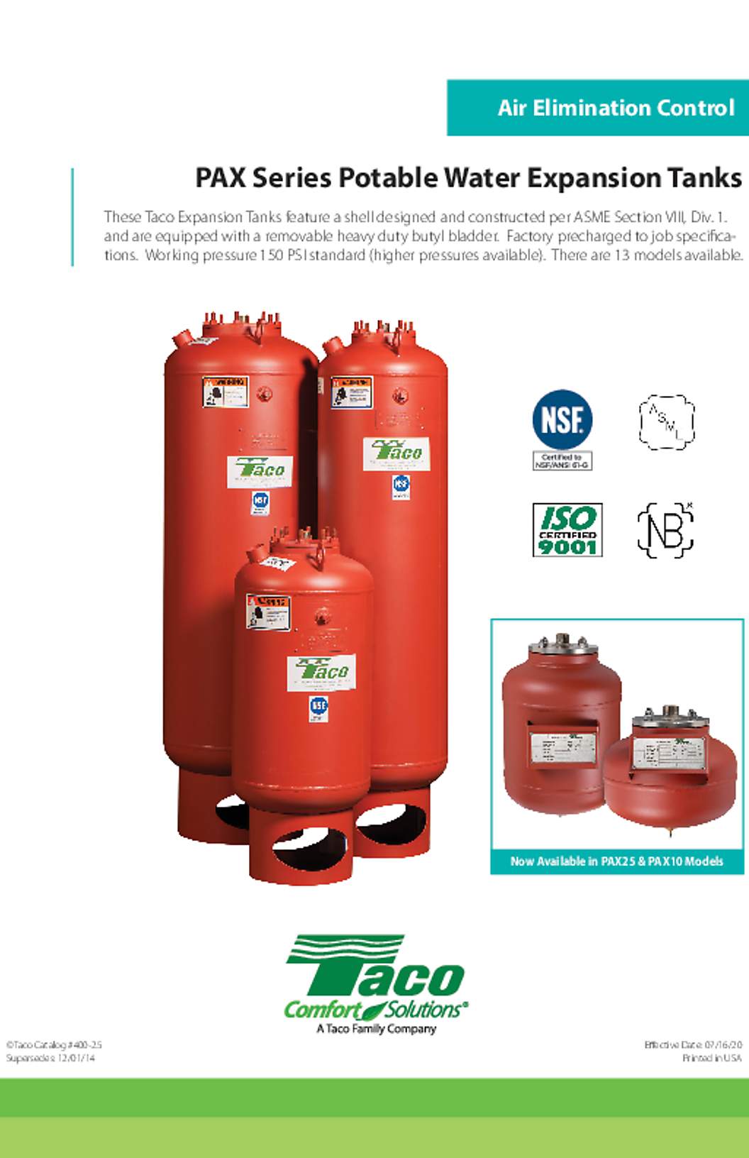 Taco PAX Bladder Expansion Tanks Catalog