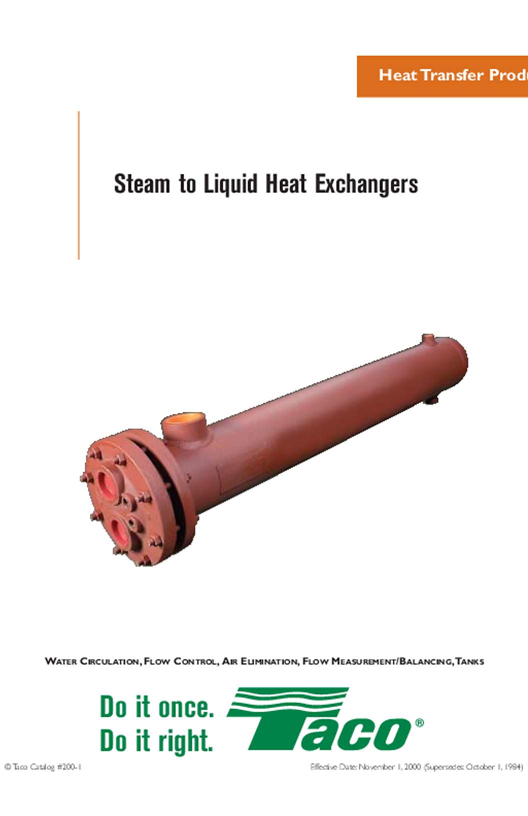 Taco Steam-to-Liquid Heat Exchangers Catalog