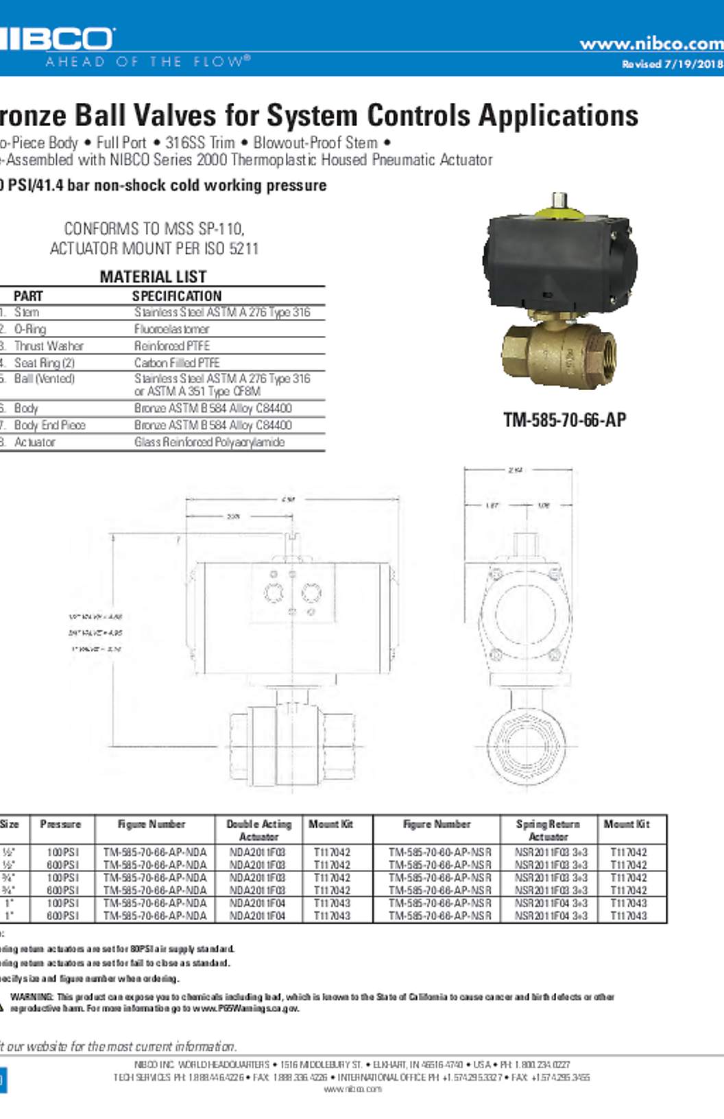 NIBCO TM-585-70-66-AP Submittal