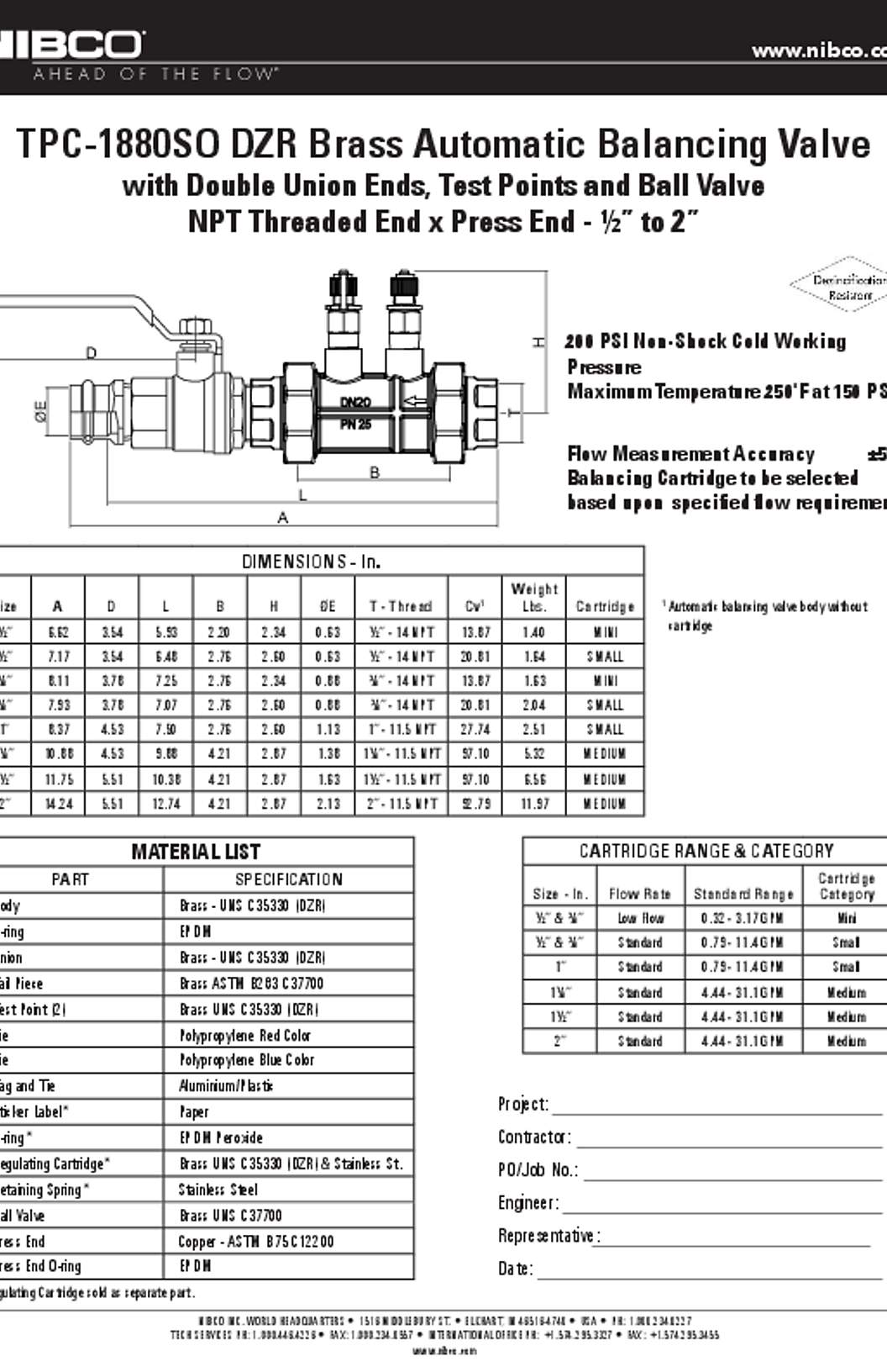 NIBCO TPC-1880SO Submittal