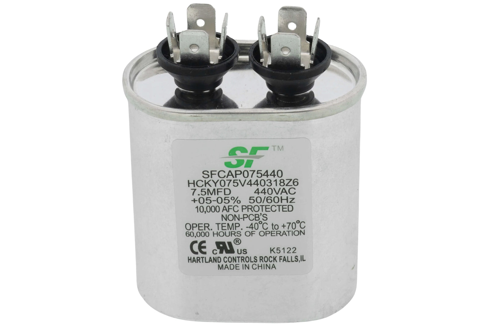 Trane SFCAP075440 7.5 MFD Oval Run Capacitor, 370/440V