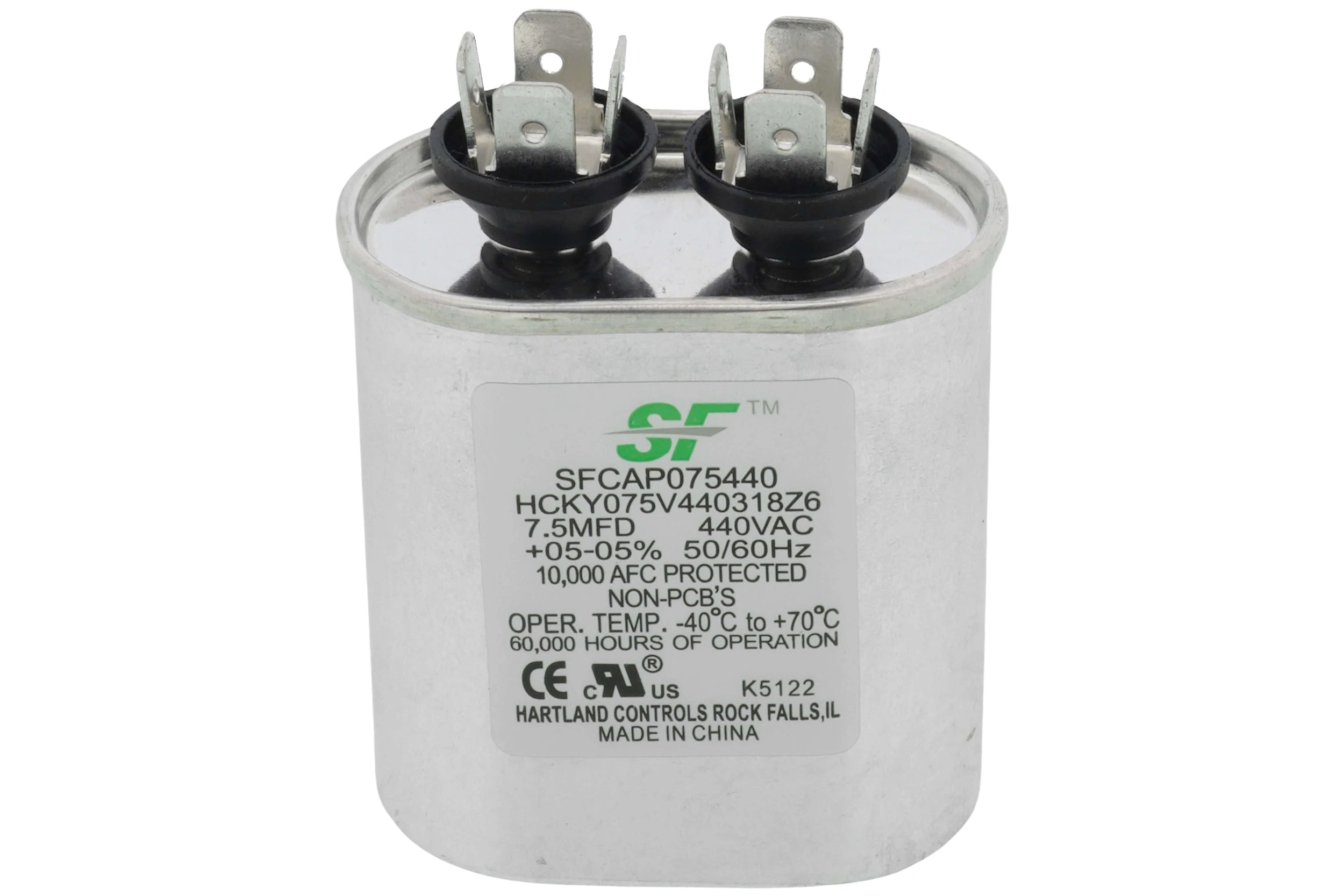 Trane SFCAP075440 7.5 MFD Oval Run Capacitor, 370/440V
