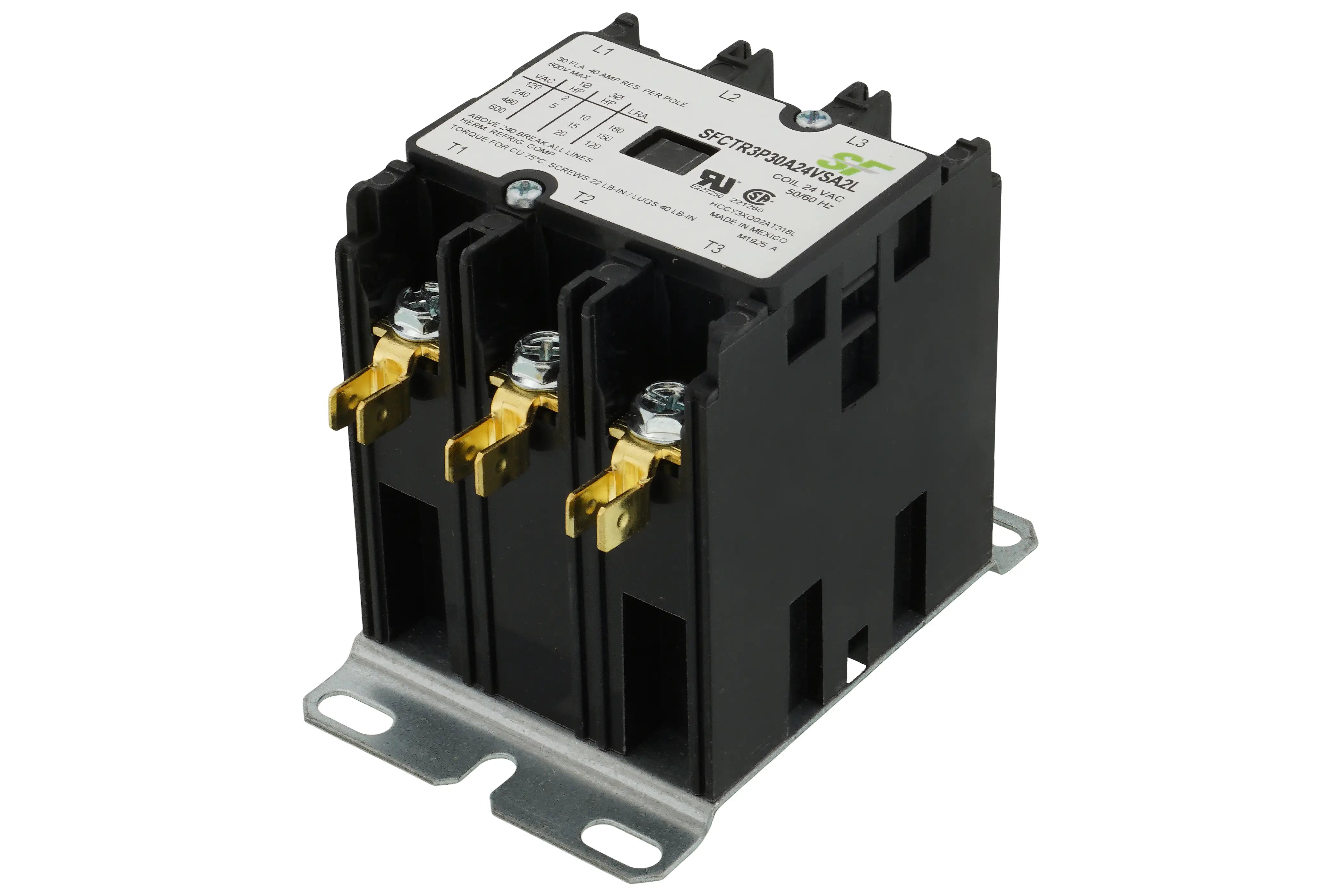Trane SFCTR3P40A24VSA2L, 3 Pole 40 Amp 24V Contactor