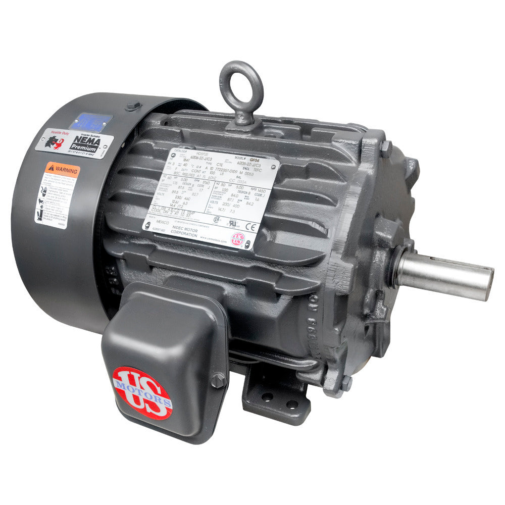 US Motors HD3P2E, 3 HP Motor, Dual Speed 1770/1465 RPM, Multi Voltage