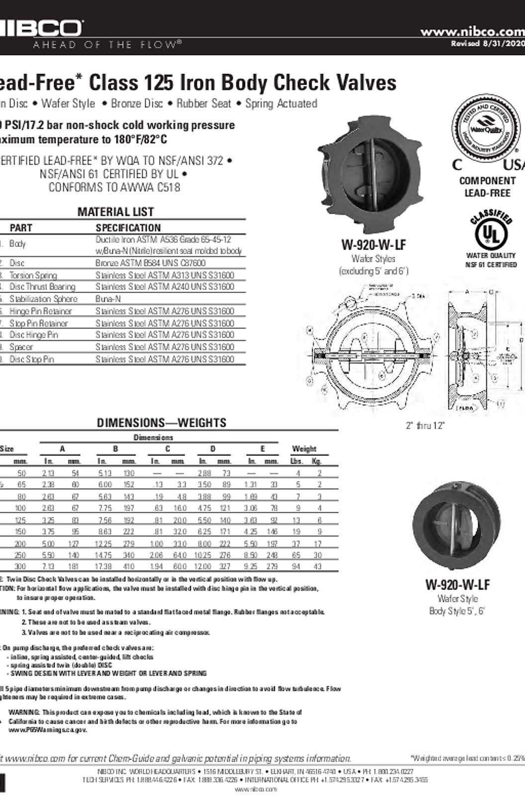 NIBCO W-920-W-LF Submittal