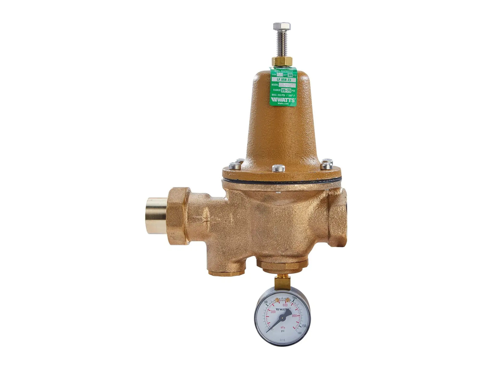 Watts 0009110, 1/2" SW LF Water Regulator Valve 25-75 PSI GA