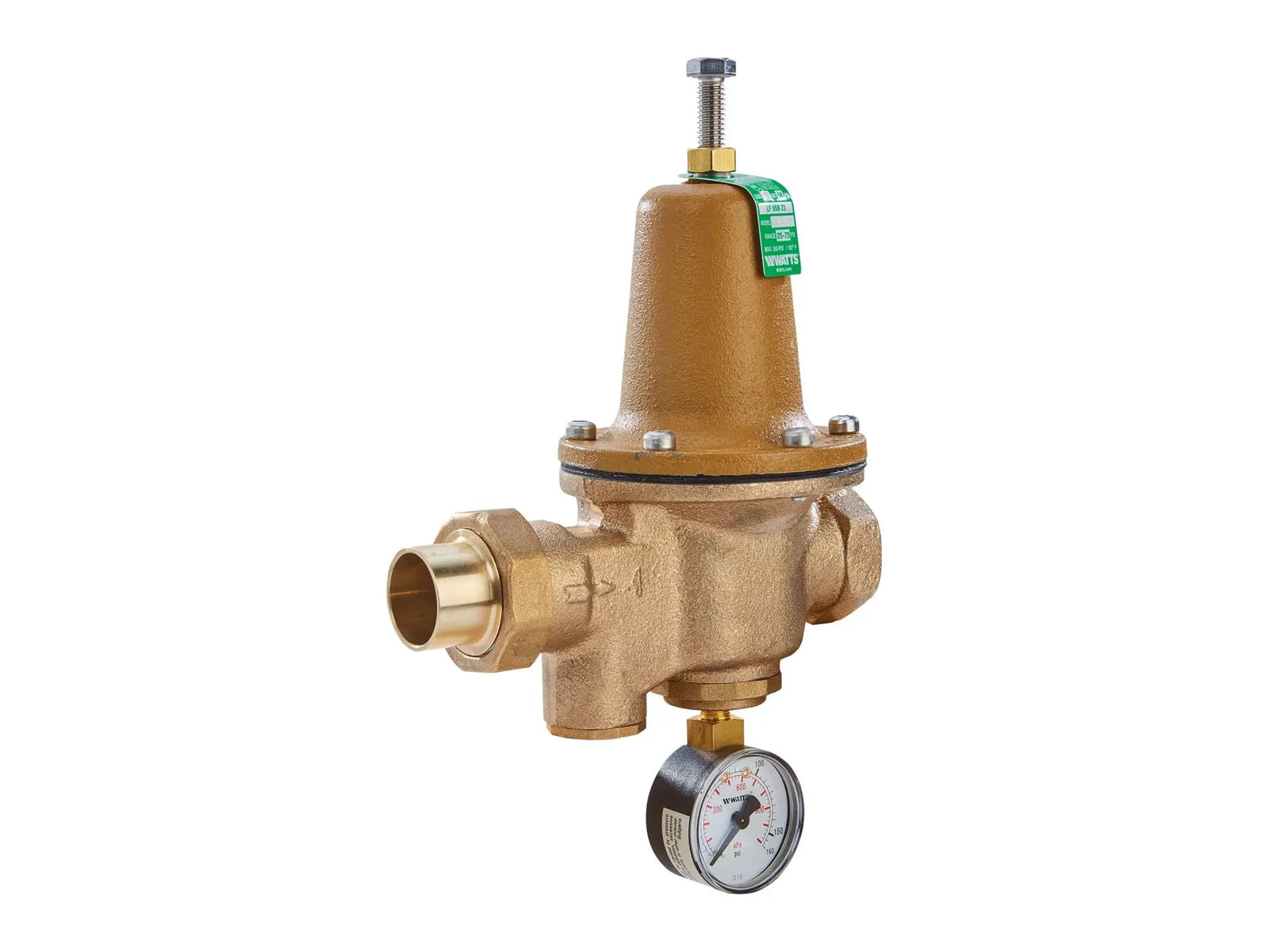 Watts 0009130, 3/4" SW LF Water Regulator Valve 25-75 PSI Gauge
