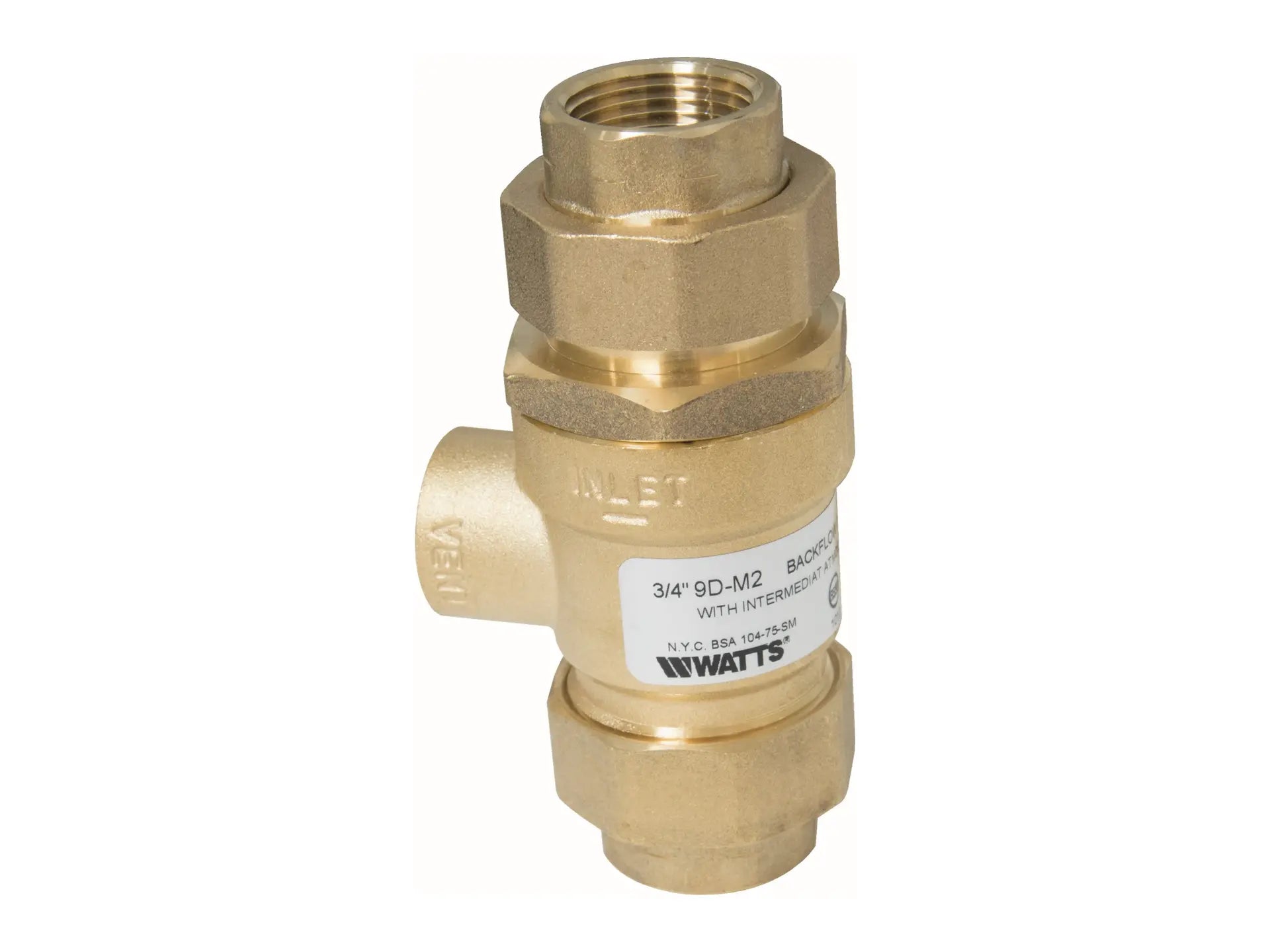 Watts 0061888, 9D Backflow Preventer with Intermediate Vent, Brass and Stainless Steel