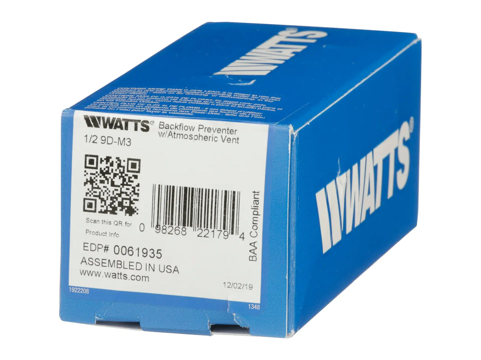 Watts 0061935, Backflow Preventer with Intermediate Vent, Brass and Stainless Steel