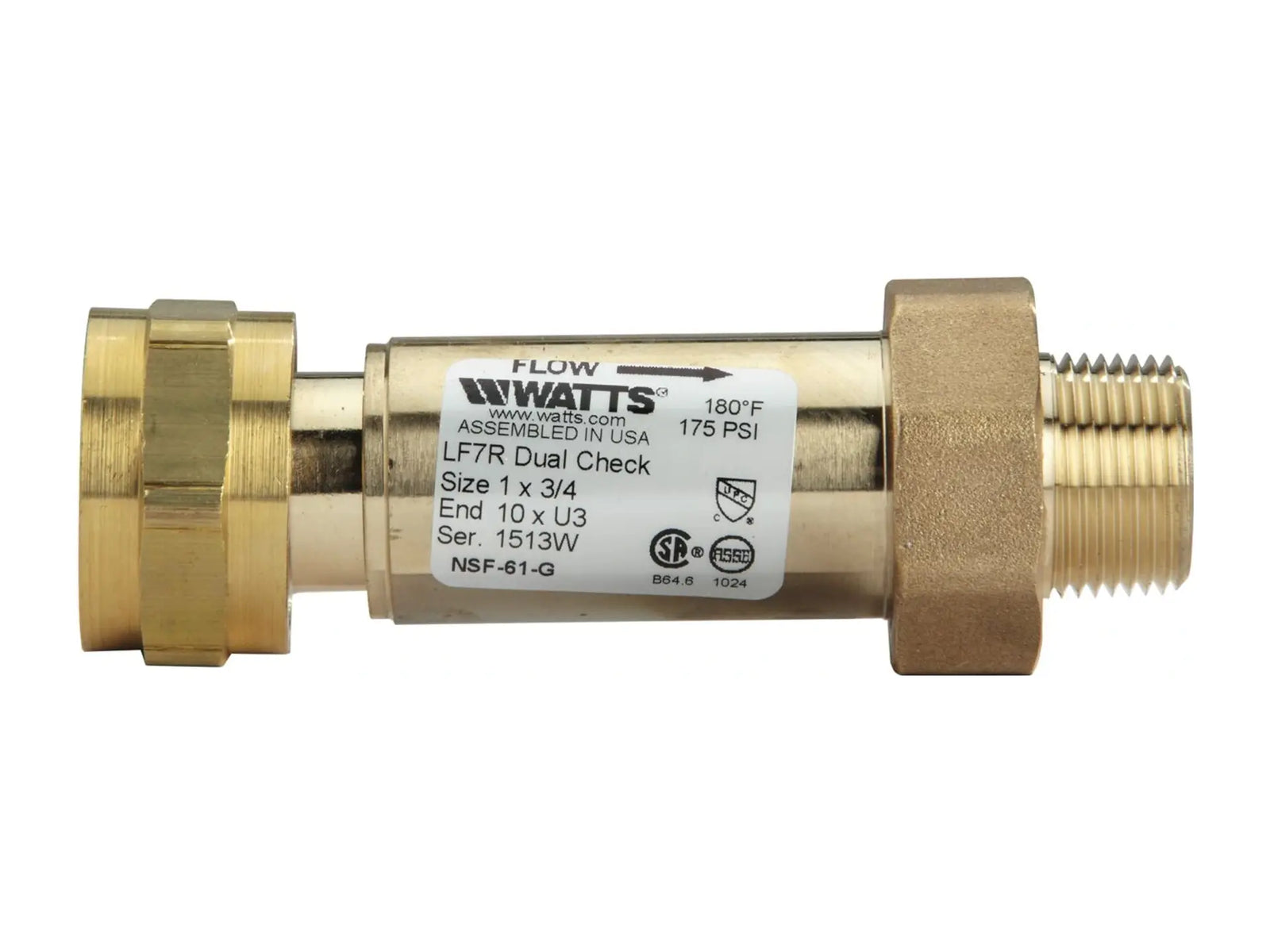 Watts 0072208, 1x3/4 LF7R10-U3 Lead Free Residential Dual Check Valve Backflow Preventer