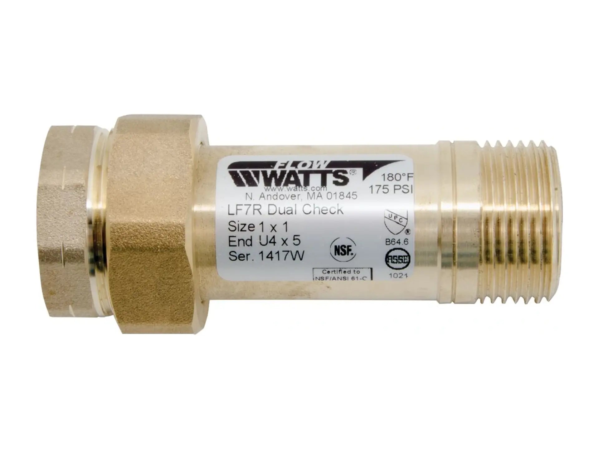 Watts 0072209, 1x1 LF7RU4-5 Lead Free Residential Dual Check Valve Backflow Preventer