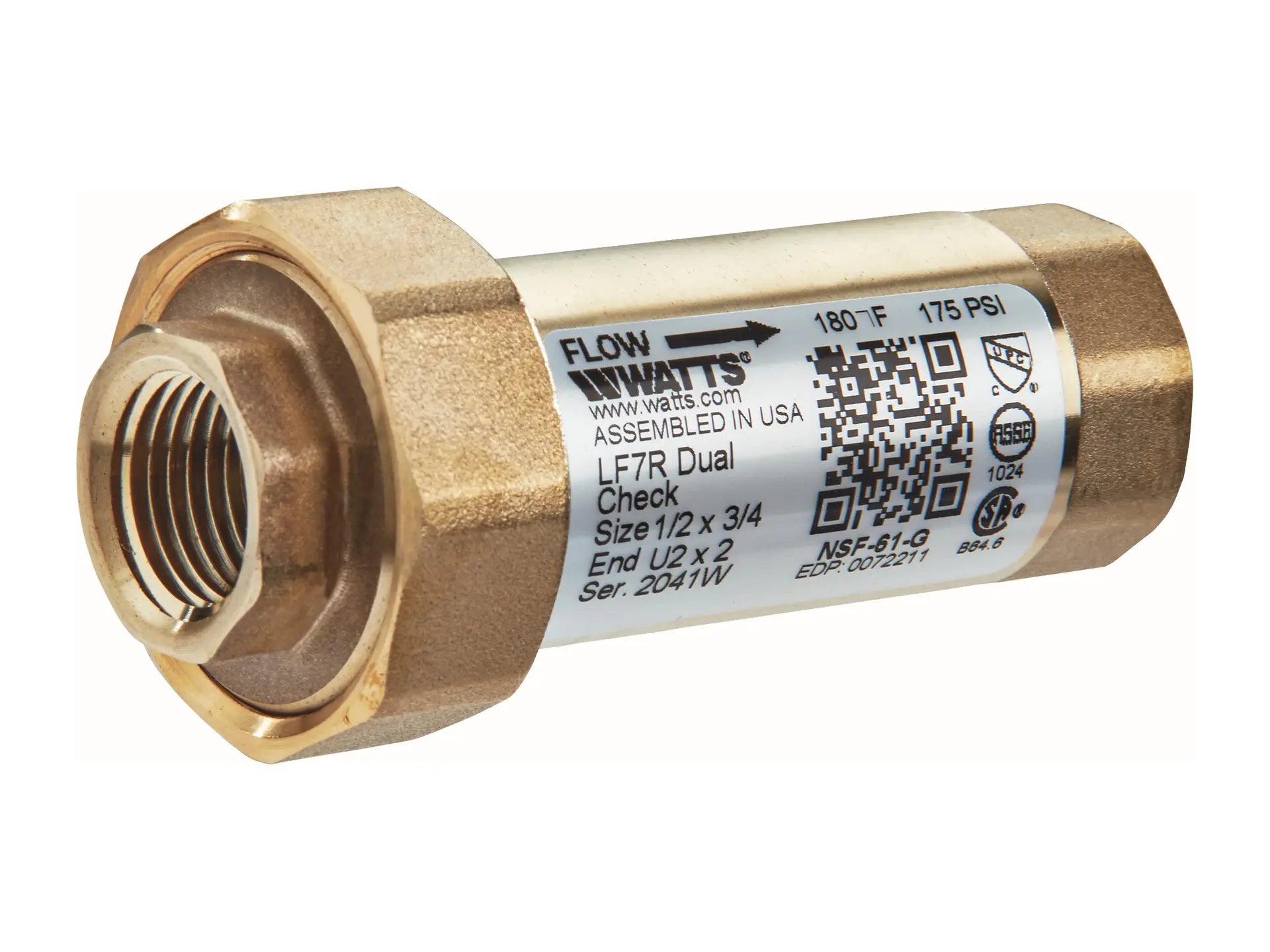 Watts 0072211, 1/2x3/4 LF7RU2-2 Lead Free Residential Dual Check Valve Backflow Preventer
