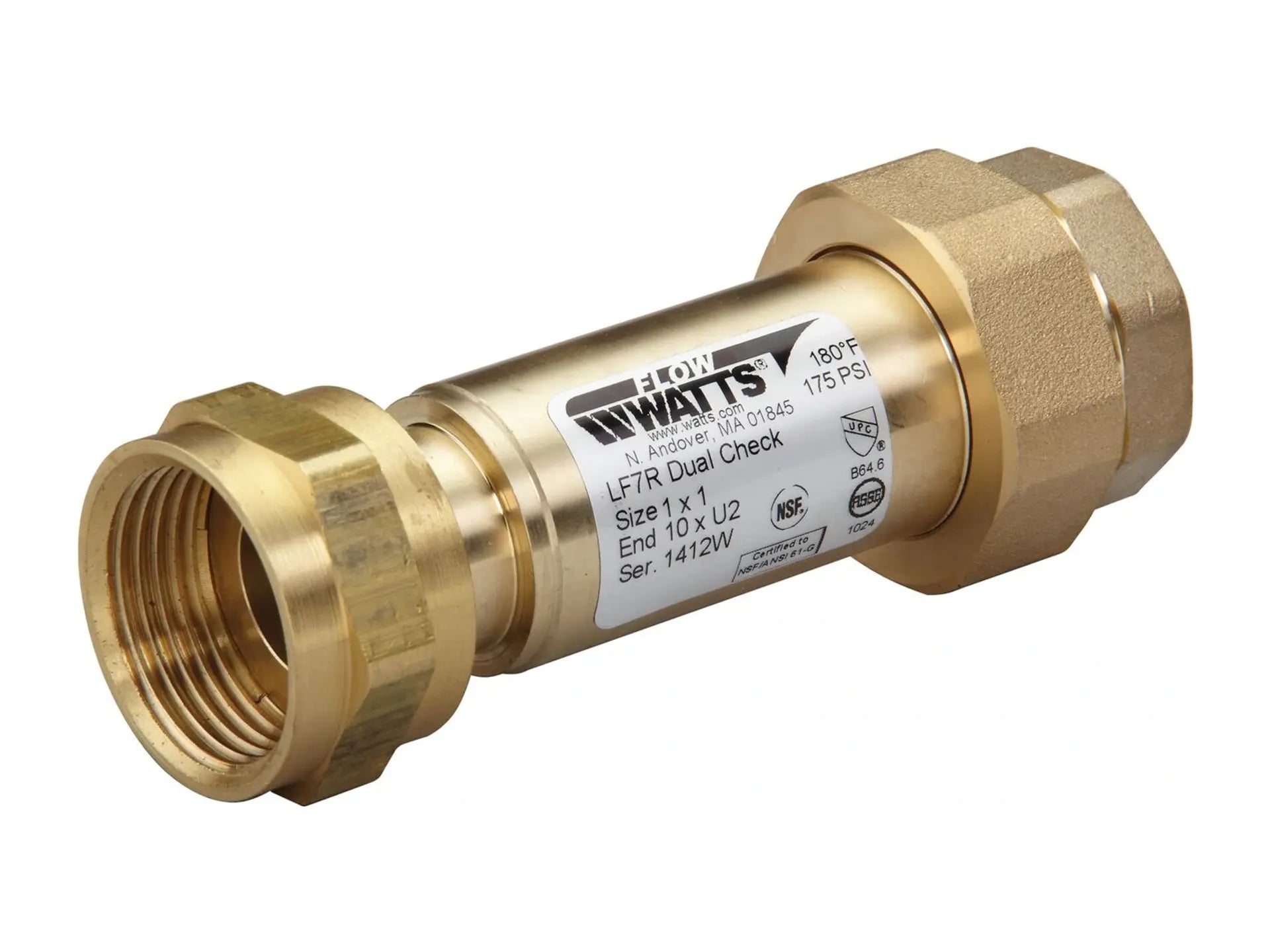 Watts 0072214, 1x1 LF7R10-U2 Lead Free Residential Dual Check Valve Backflow Preventer