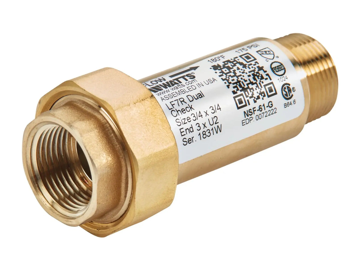 Watts 0072222, 3/4x3/4 LF7R3-U2  Lead Free Residential Dual Check Valve Backflow Preventer