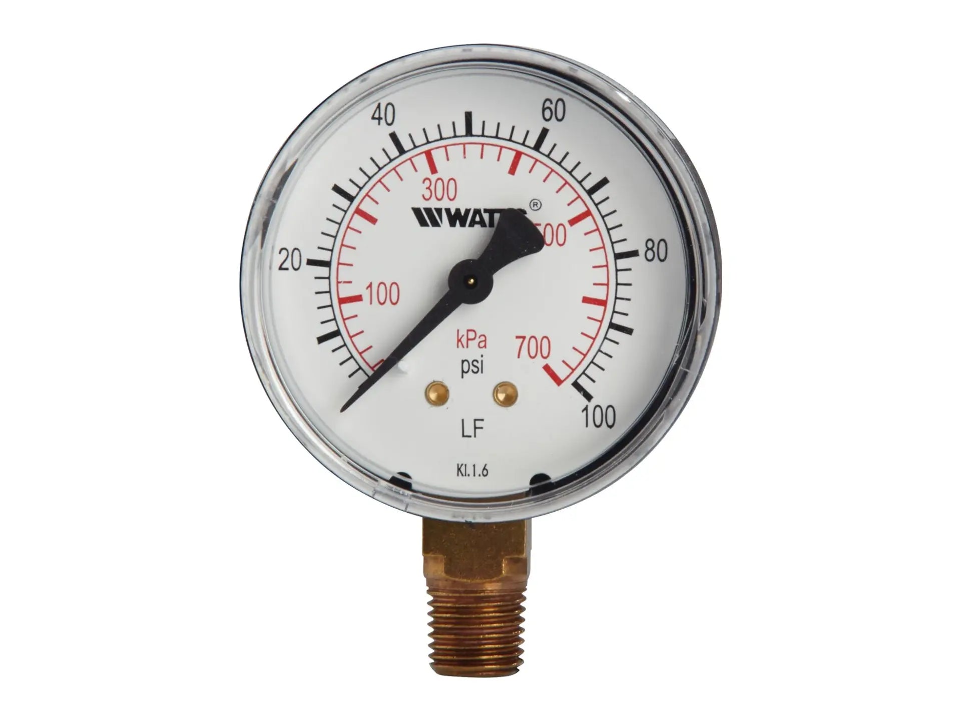 Watts 0121633, LFDPG1-2 1/4" Gauge, 0-200 PSI Bottom Mount
