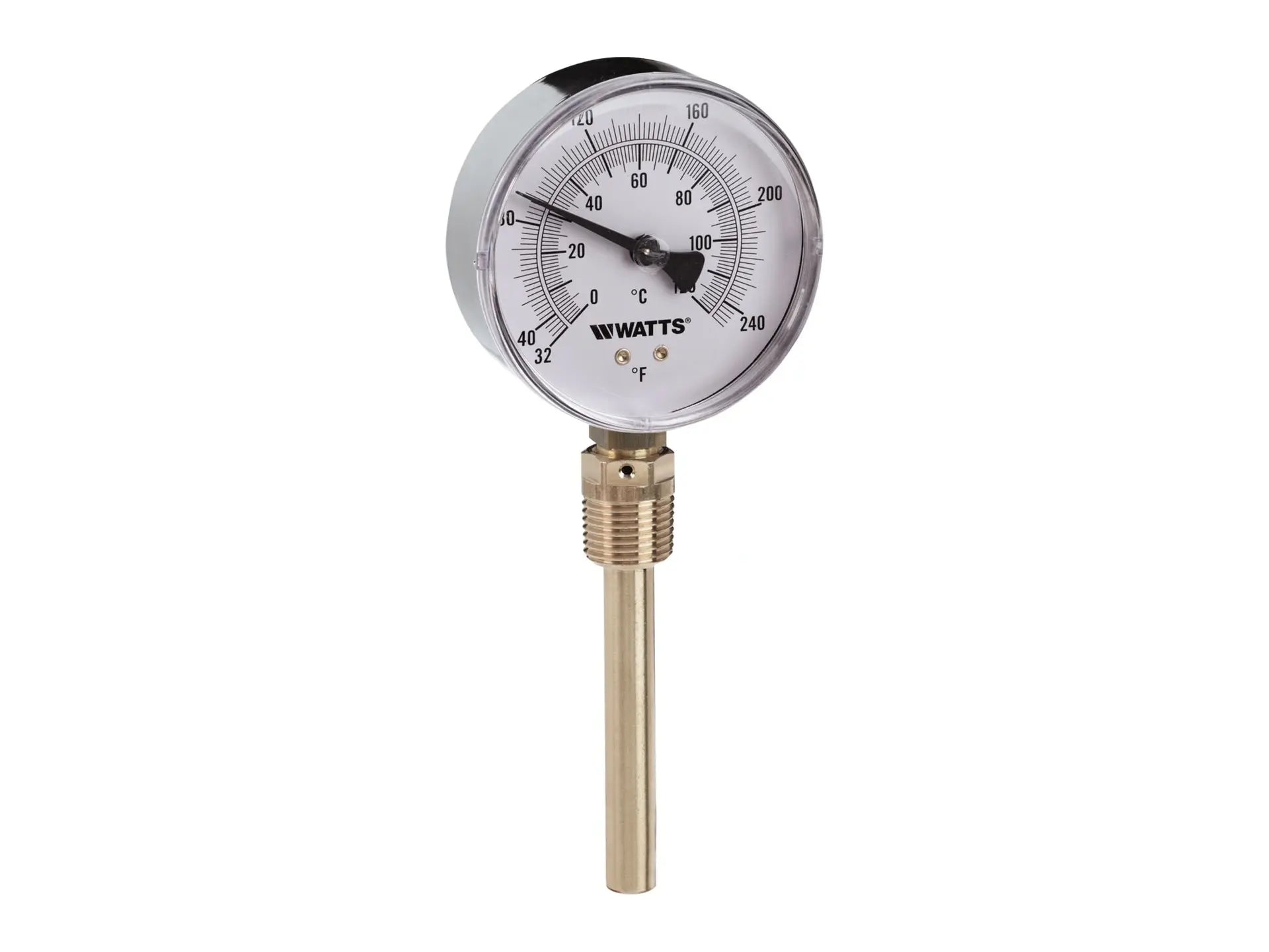 Watts 0121721, 1/2" Lead Free Bimetal Thermometer, 32 to 140 degree F, 3" Dial, 3" Probe, Bottom