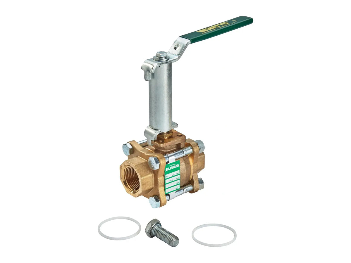 Watts 0123224, 1/2" Lead Free 3-Piece Full Port Ball Valve, Threaded NPT End Connections, Extended