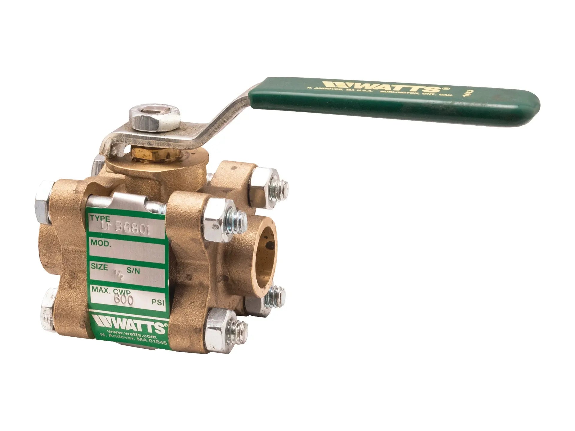 Watts 0123275, 1/2" Lead Free 3-Piece Full Port Ball Valve with Solder Ends