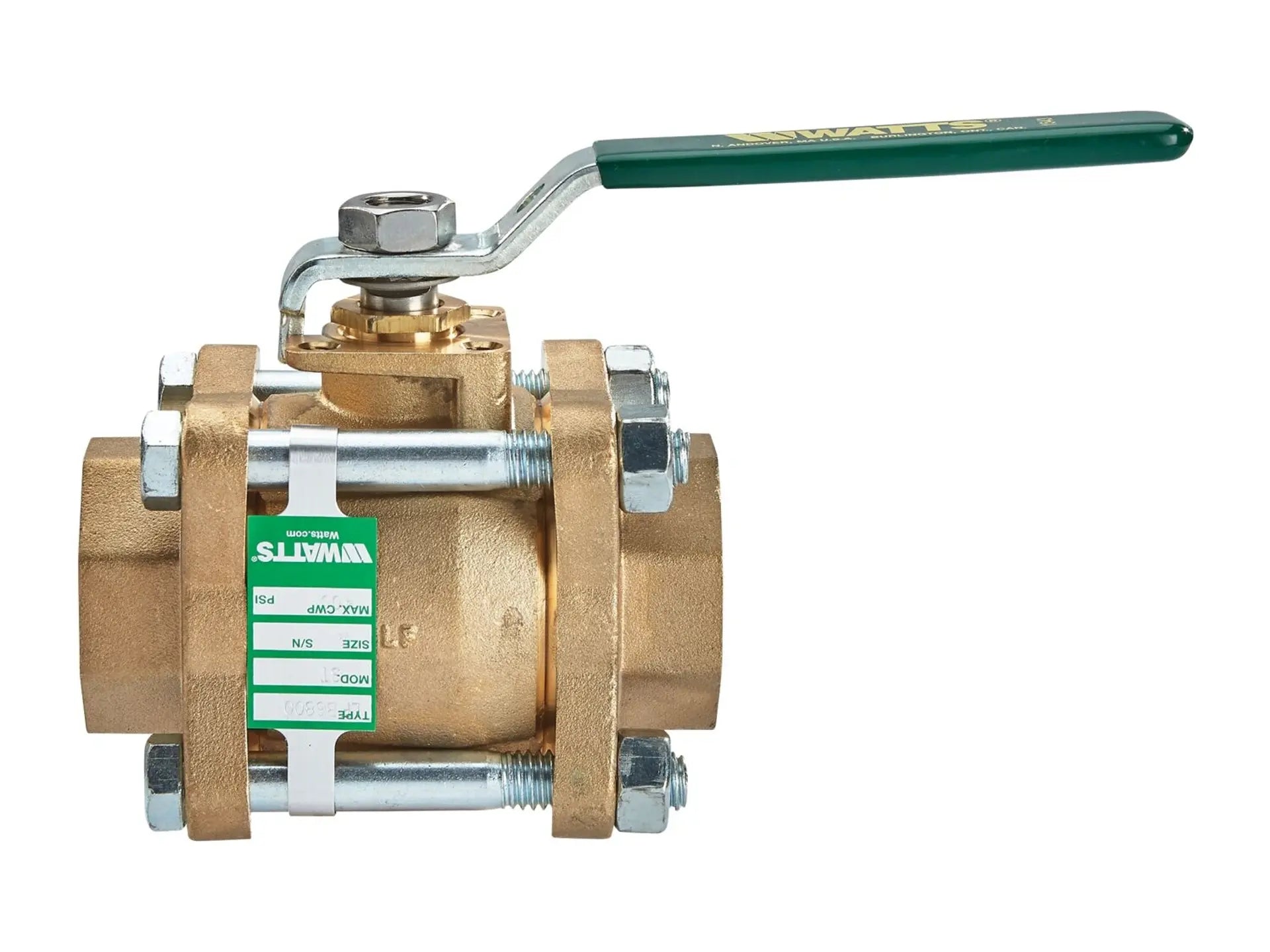 Watts 0125237, 1 1/4" Lead Free 3-Piece Full Port Ball Valve, NPT Threaded