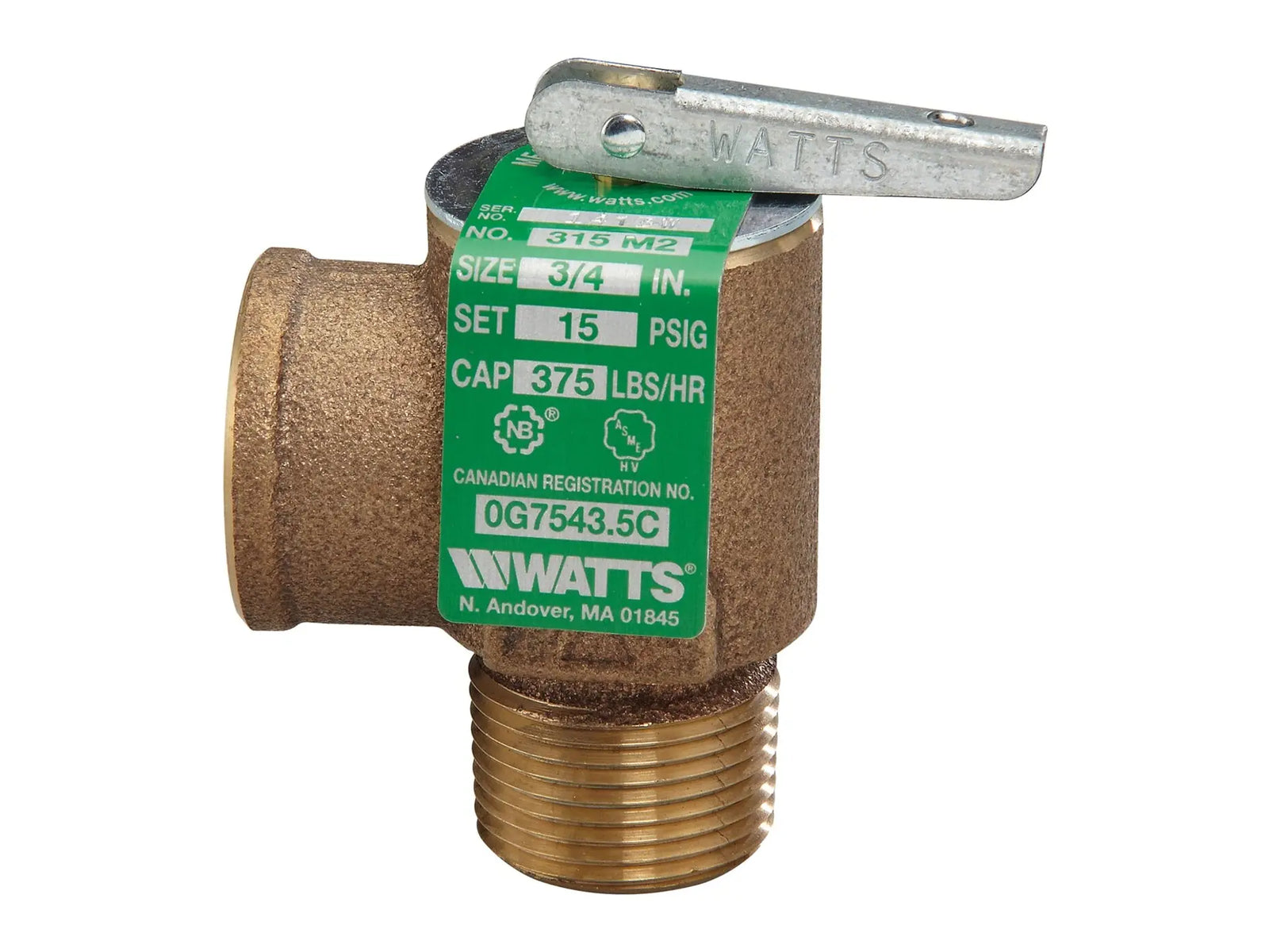 Watts 0342629, 315-15 3/4" Steam Relief Valve, 375#/HR