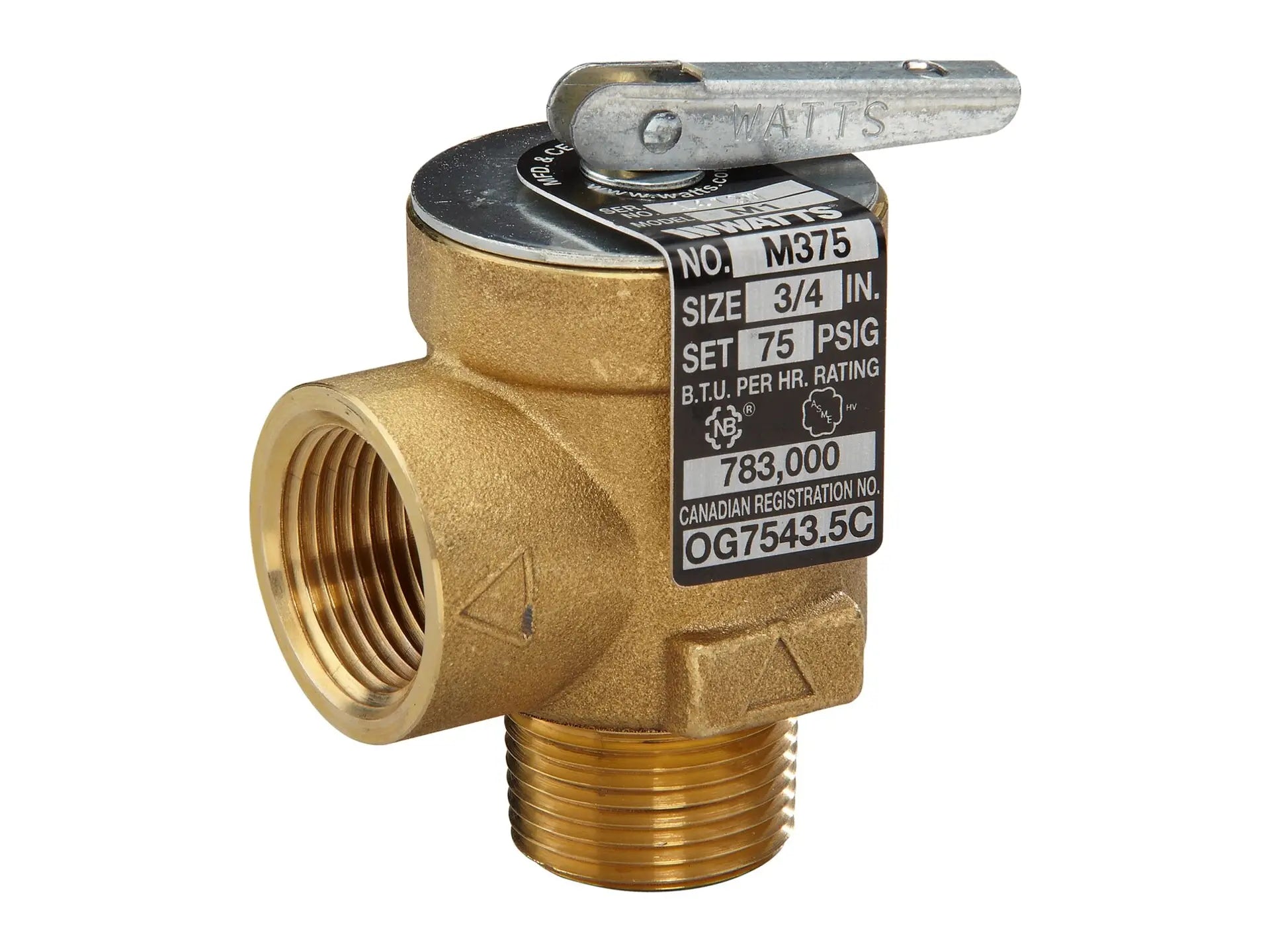 Watts 0360281, M375-M1 3/4" 75# Relief Valve