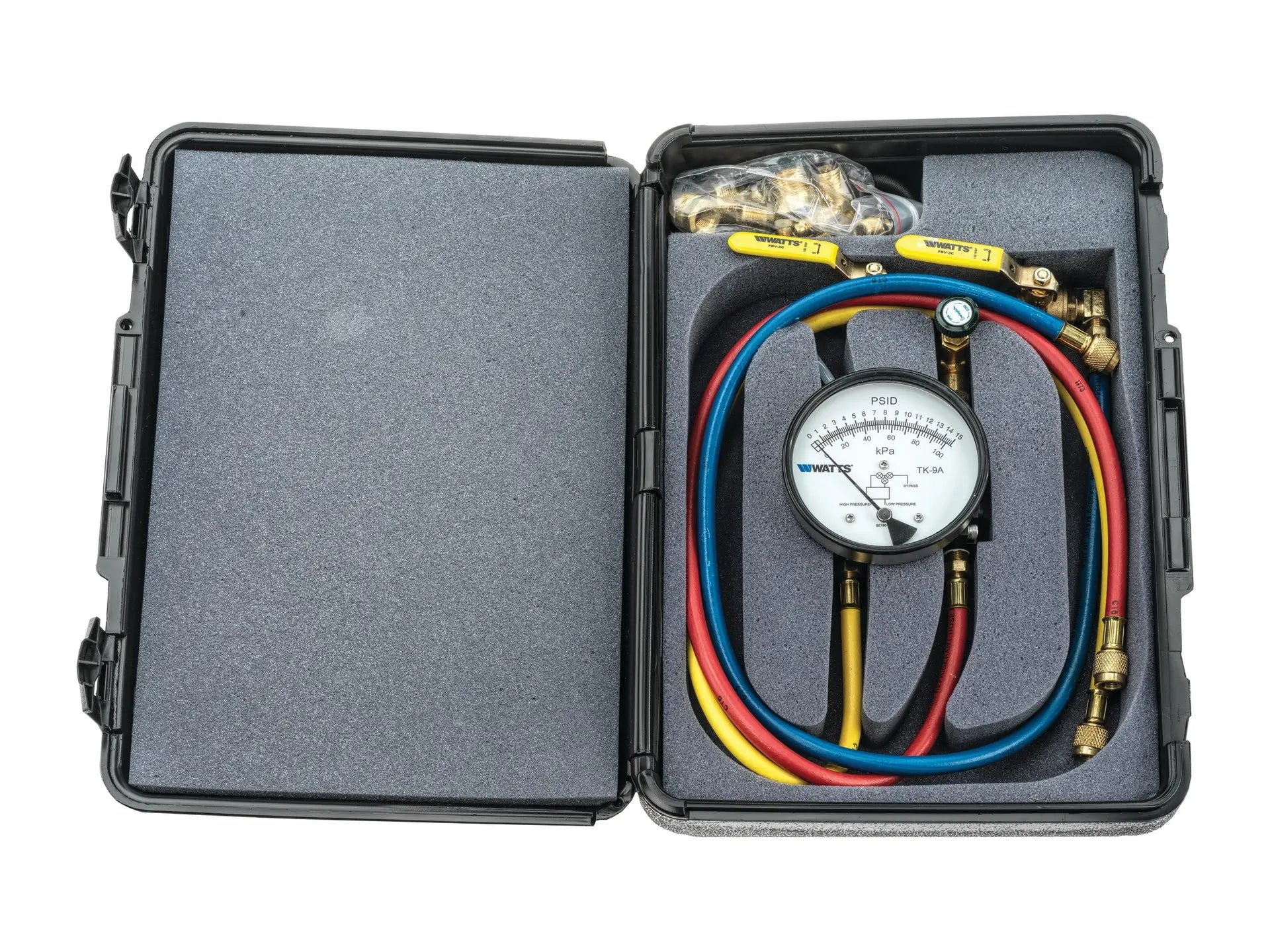 Watts 0385496, Portable Backflow Preventer Test Kit for RPZAs and DCVAs with psid Gauge, Test