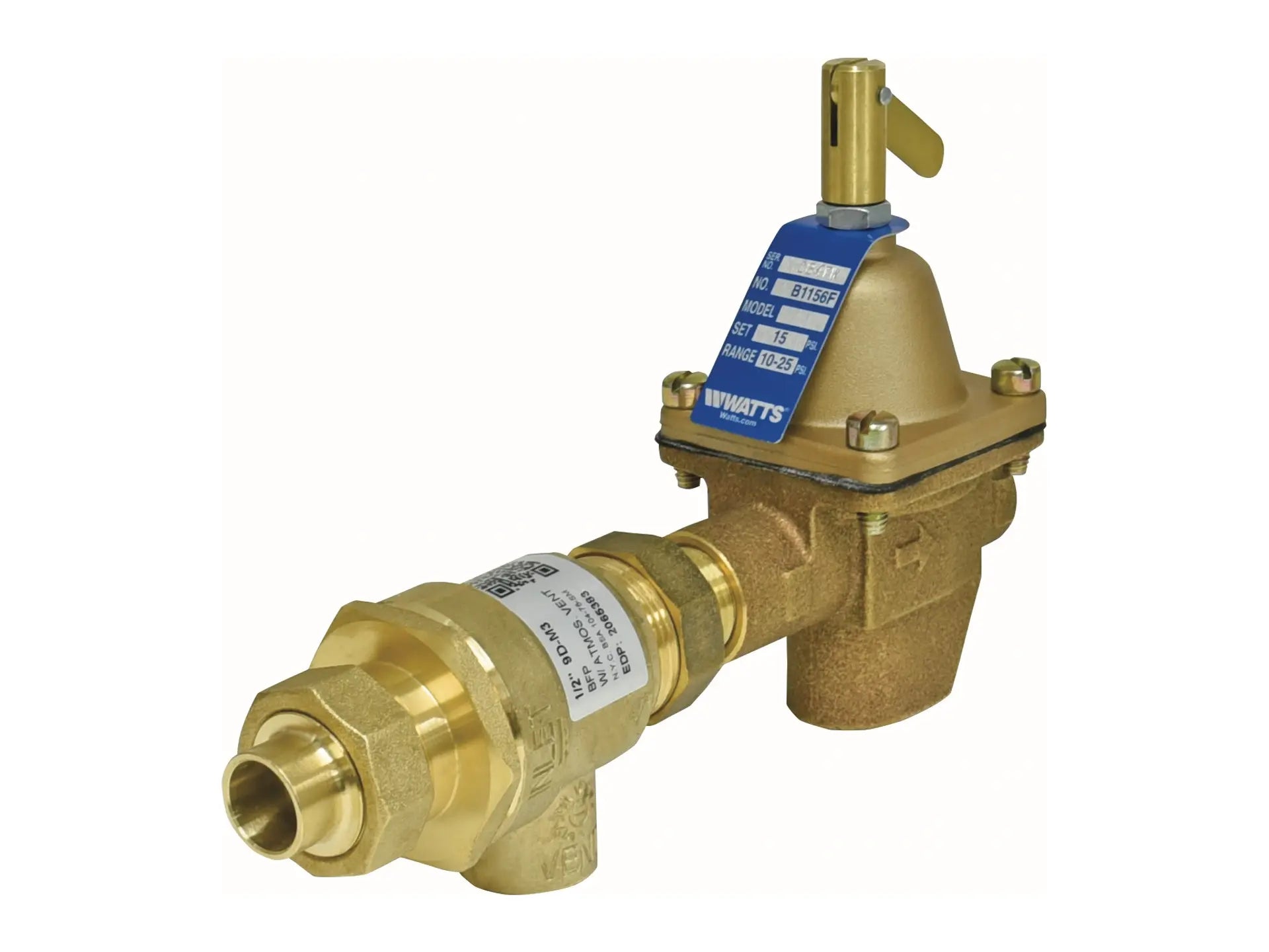 Watts 0386462, B911S-M3 1/2" Sweat Feed Water Regulator & Backflow