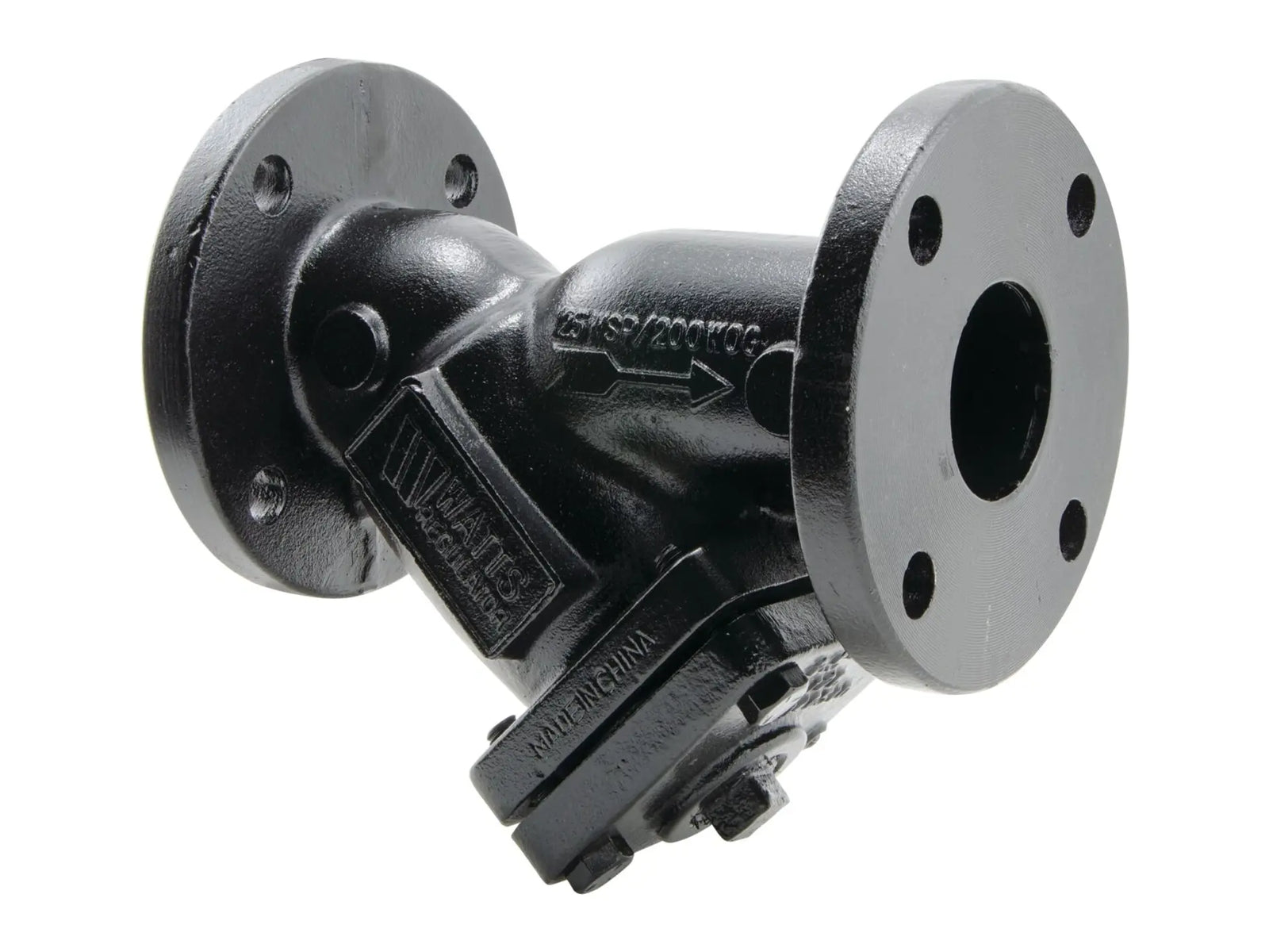 Watts 0825208, 12" Cast Iron Wye Pattern Strainer, Flange, Tapped Retainer Cap, Closure Plug