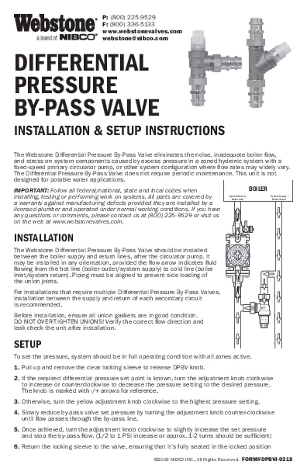 Webstone Differential Pressure By-Pass Valve Installation & Setup Instructions