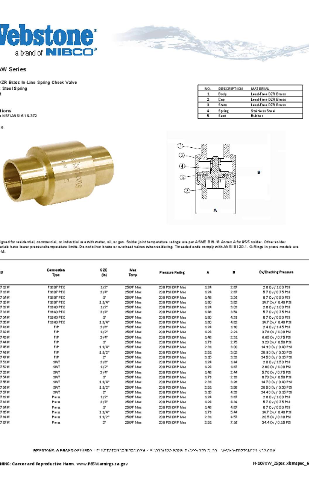 Webstone H-107x_Z Spec Sheet