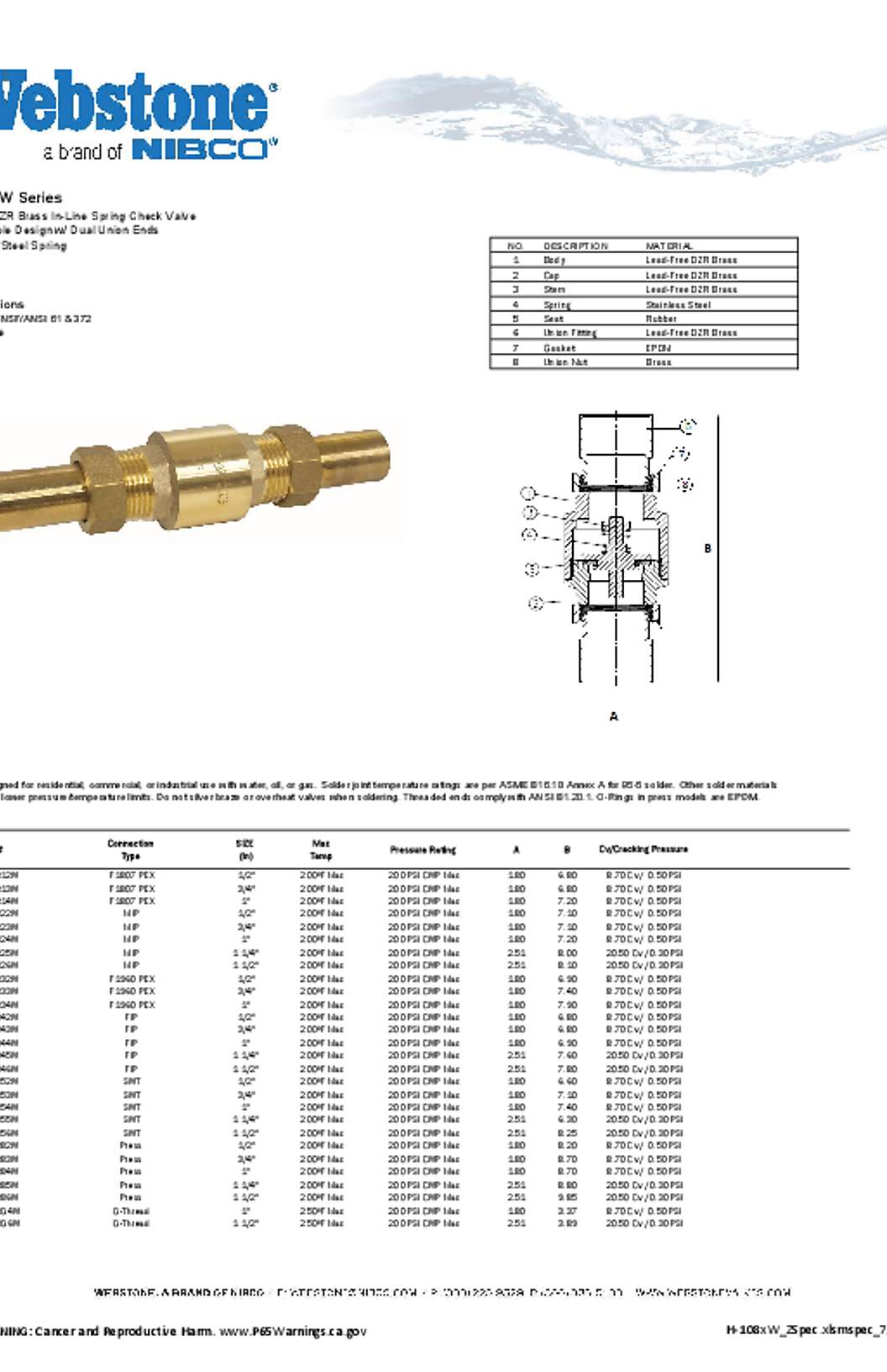 Webstone H-108x_Z Spec Sheet