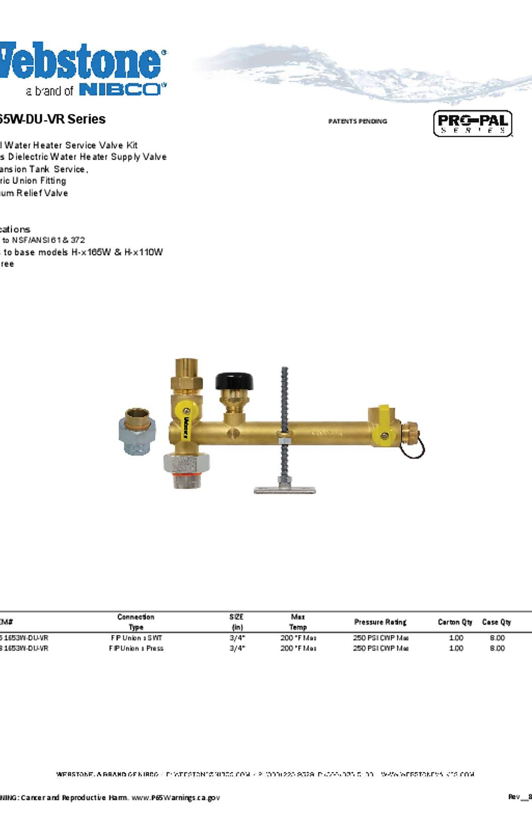 Webstone H-x165-DU-VR_Z Spec Sheet