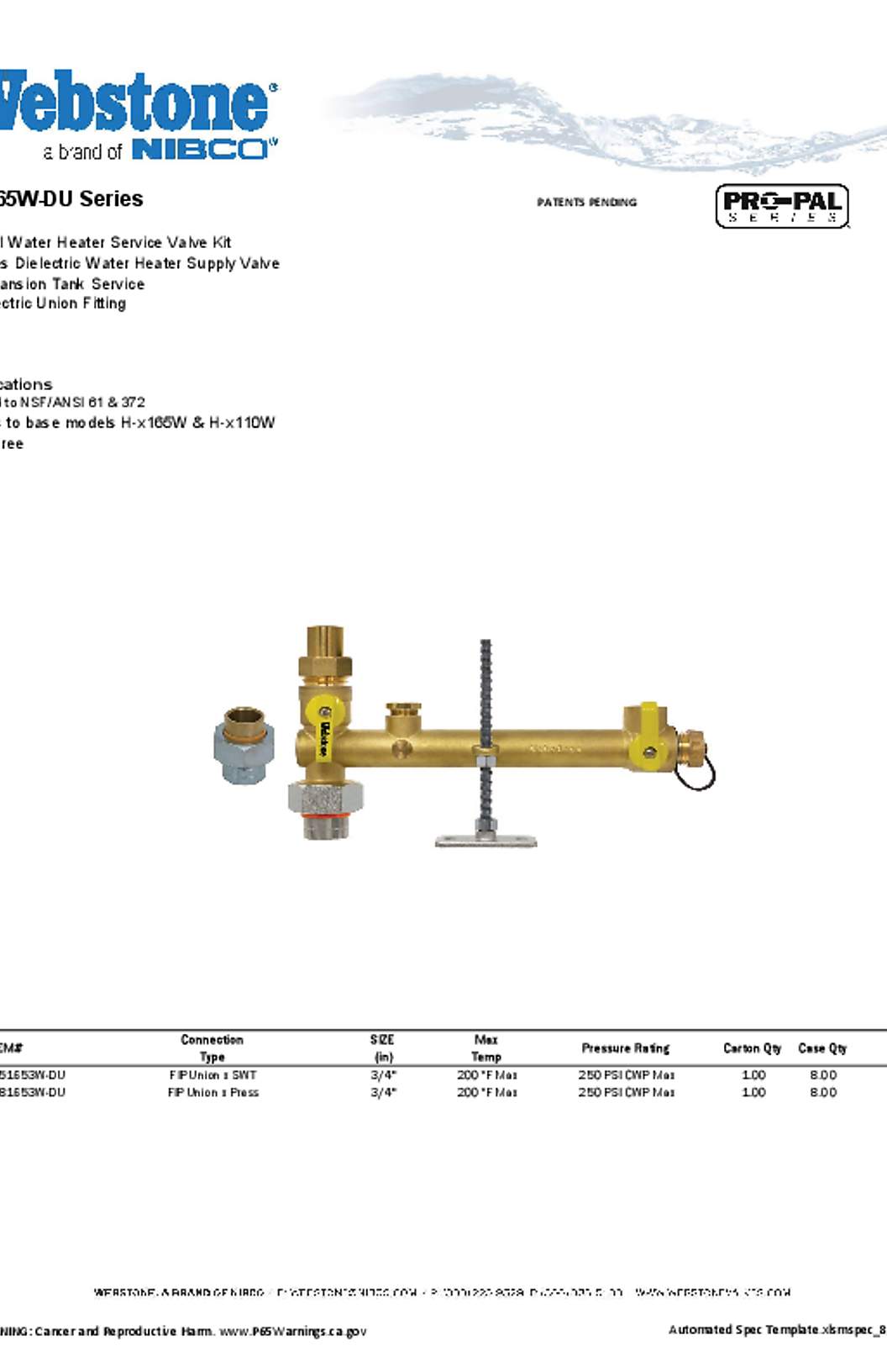 Webstone H-x165-DU_Z Spec Sheet