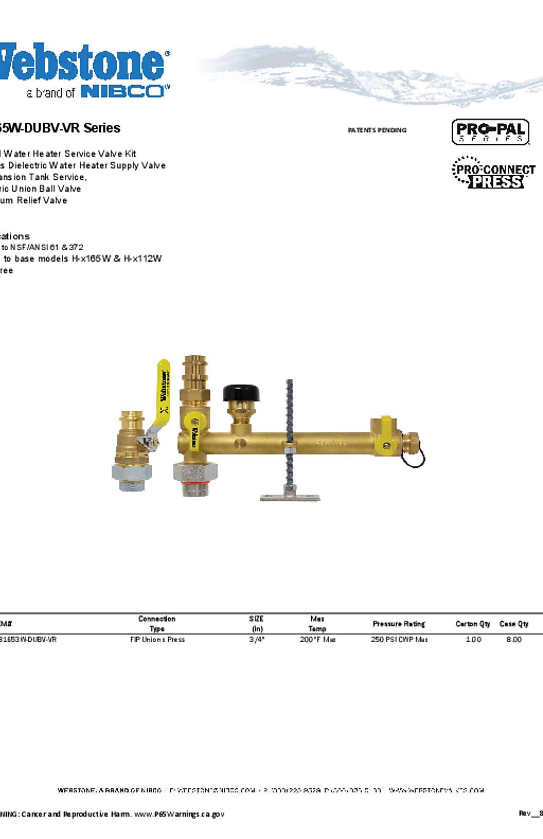 Webstone H-x165-DUBV-VR_Z Spec Sheet
