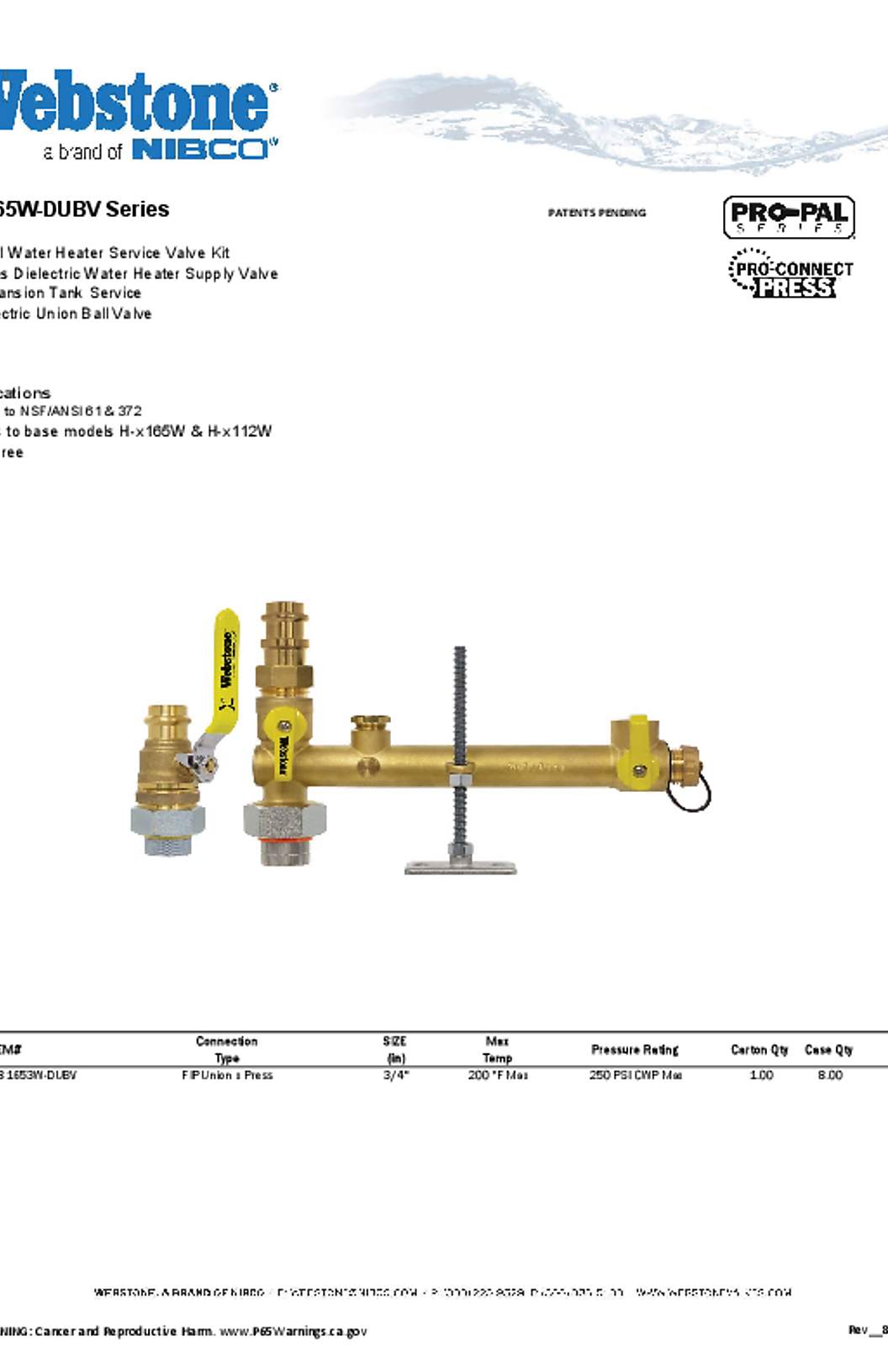 Webstone H-x165-DUBV_Z Spec Sheet