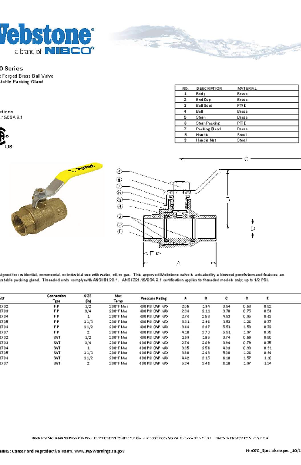 Webstone H-x170_Z Specifications