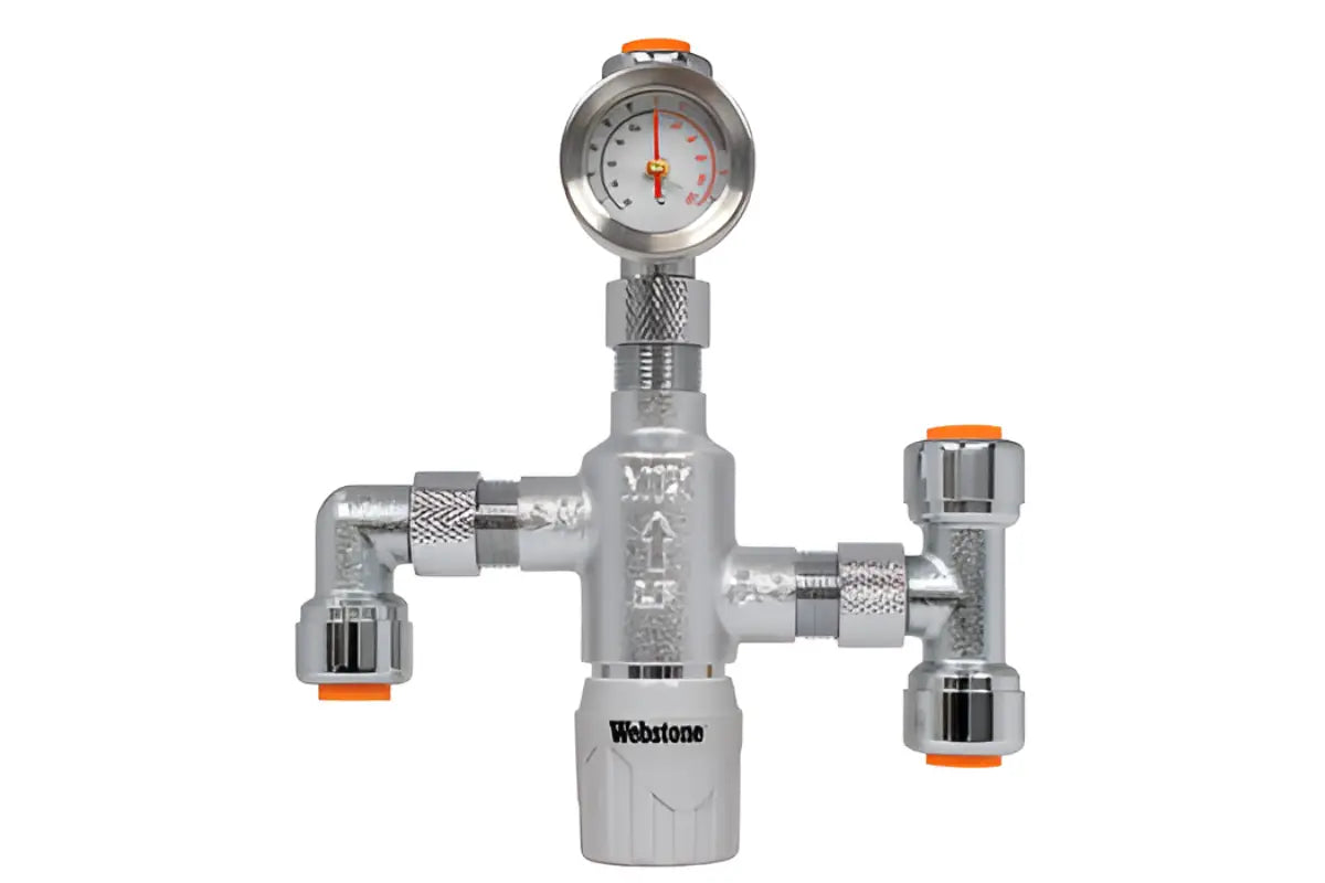 Webstone H‑7‑7610W‑TG WP, 1/4" Push Thermostatic Mixing Valve Fitting & Gauge Set