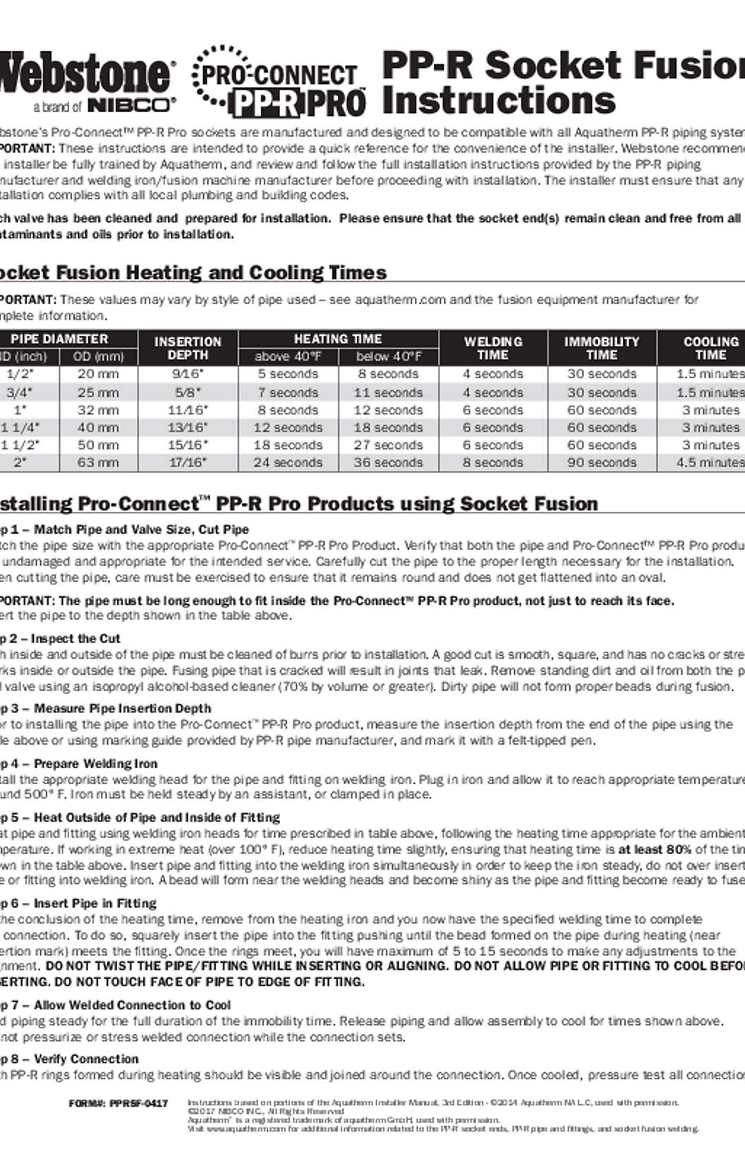 Webstone PP-R Pro IOM Manual