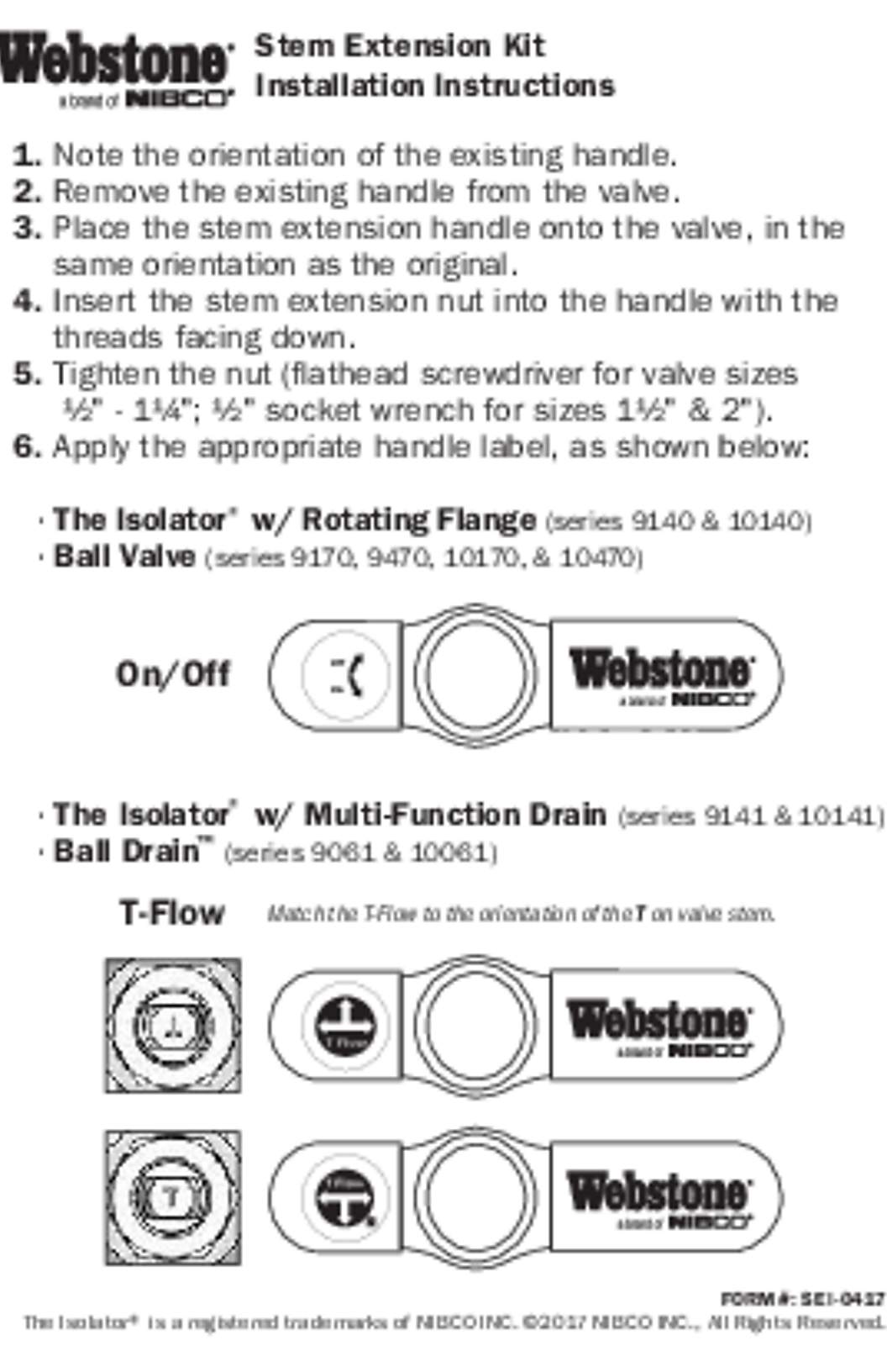 Webstone PP-R Pro Stem Extension IOM Manual