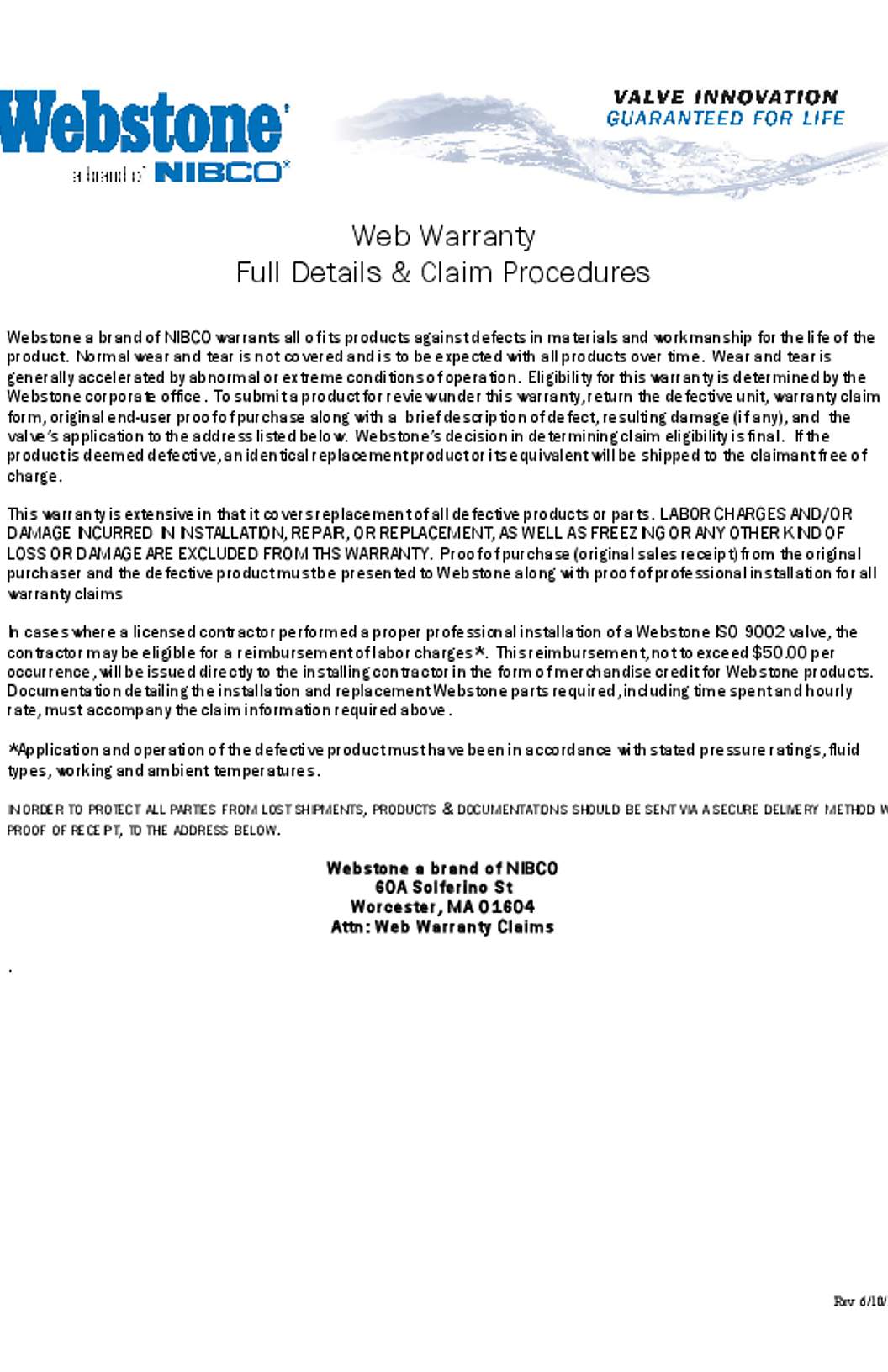 Webstone Warranty