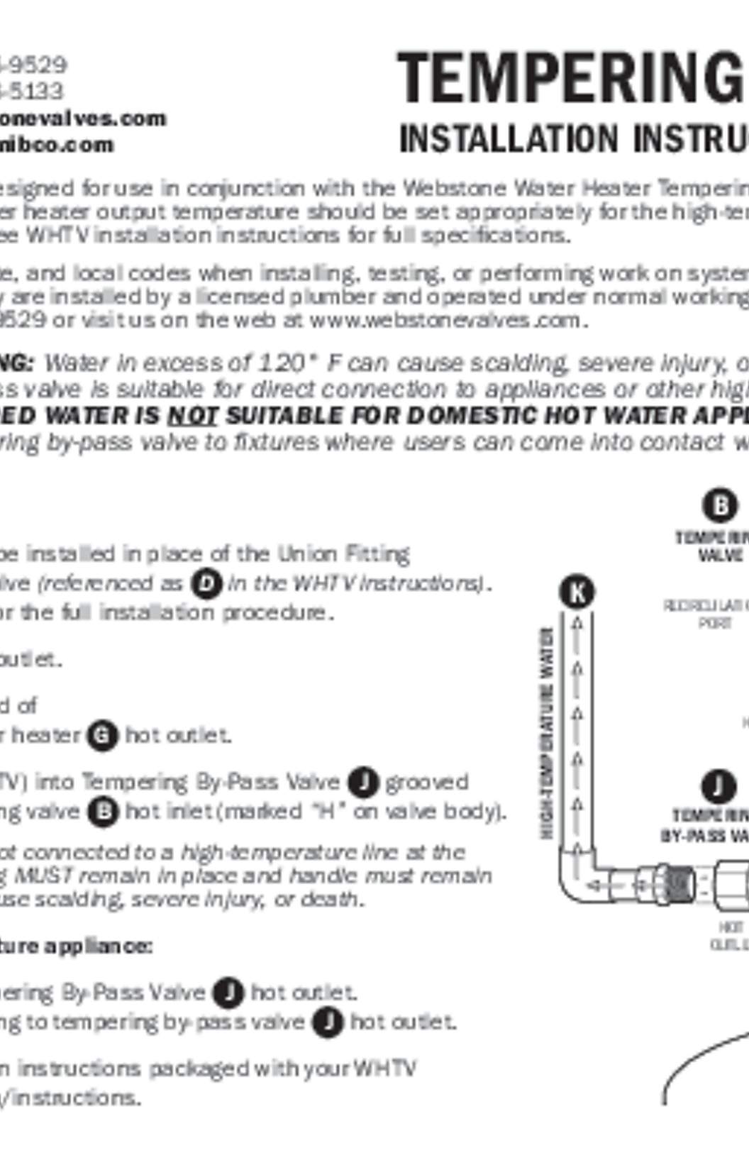 Webstone Water Heater Tempering By-Pass Valve IOM Manual
